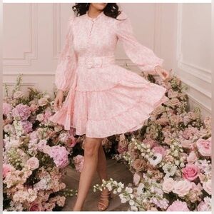 Rachel Parcell - M- Pink floral long sleeve mini dress